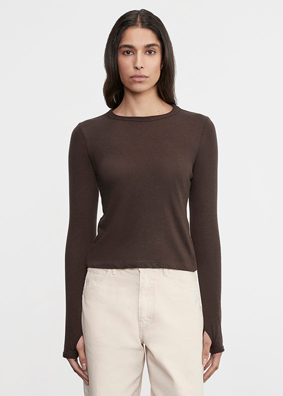 Enza Costa Cashmere New Classic L/S Crew Dark Brown