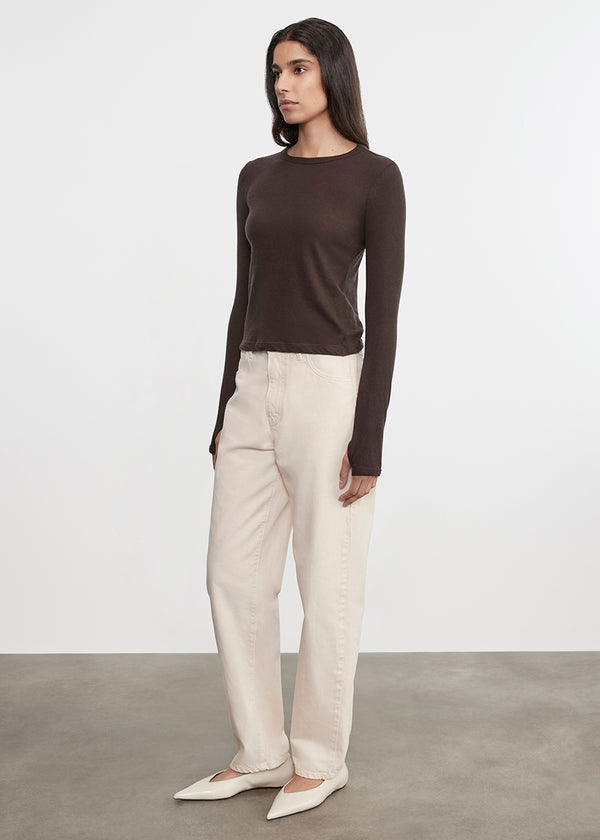 Enza Costa Cashmere New Classic L/S Crew Dark Brown