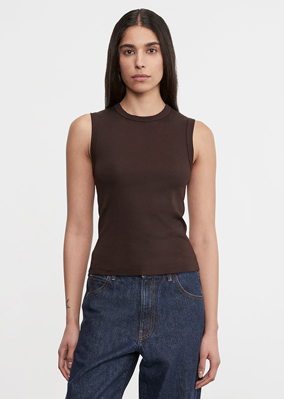 Enza Costa Cashmere New Classic Sleeveless Crew Dark Brown