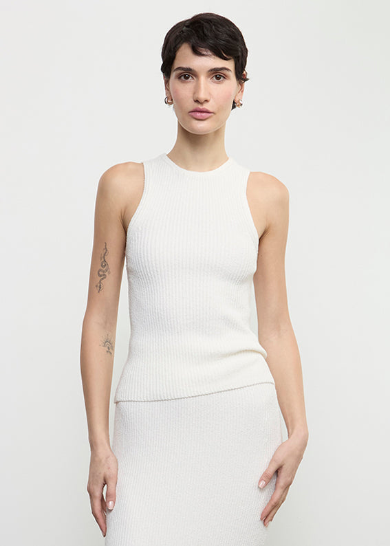 enza costa Boucle Knit Tank Off White