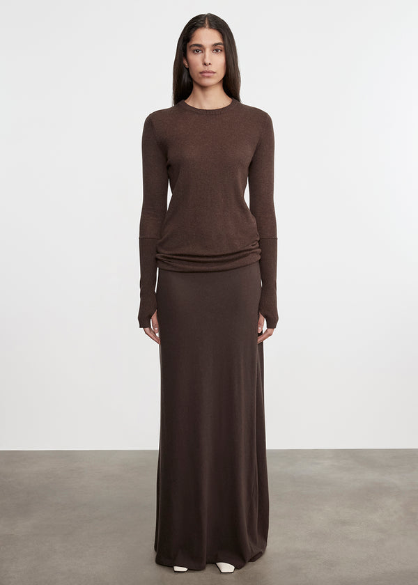 Enza Costa Cashmere Bias Skirt Dark Brown