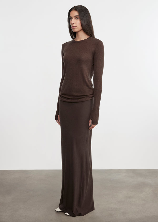 Enza Costa Cashmere Bias Skirt Dark Brown