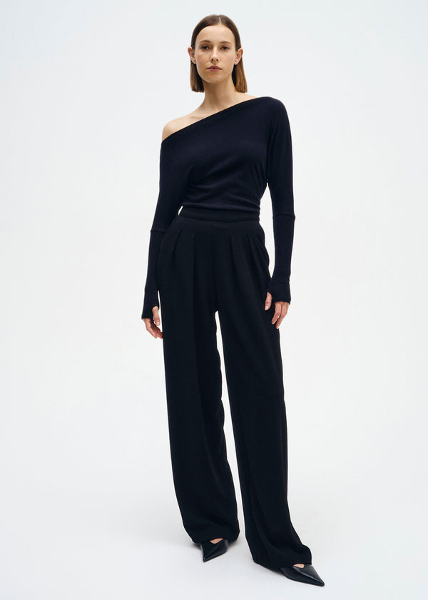 Enza Costa Cashmere Cuffed Off Shoulder L/S Black