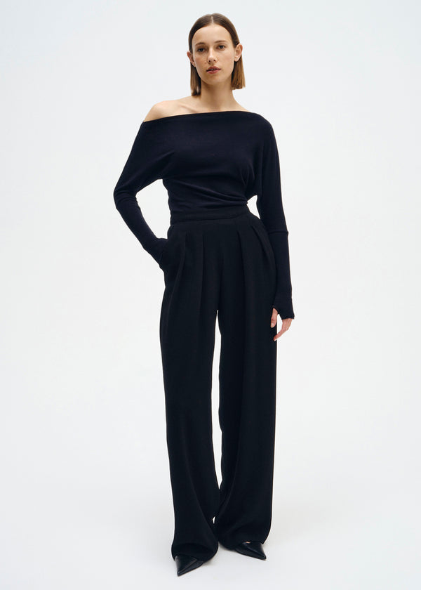Enza Costa Cashmere Cuffed Off Shoulder L/S Black
