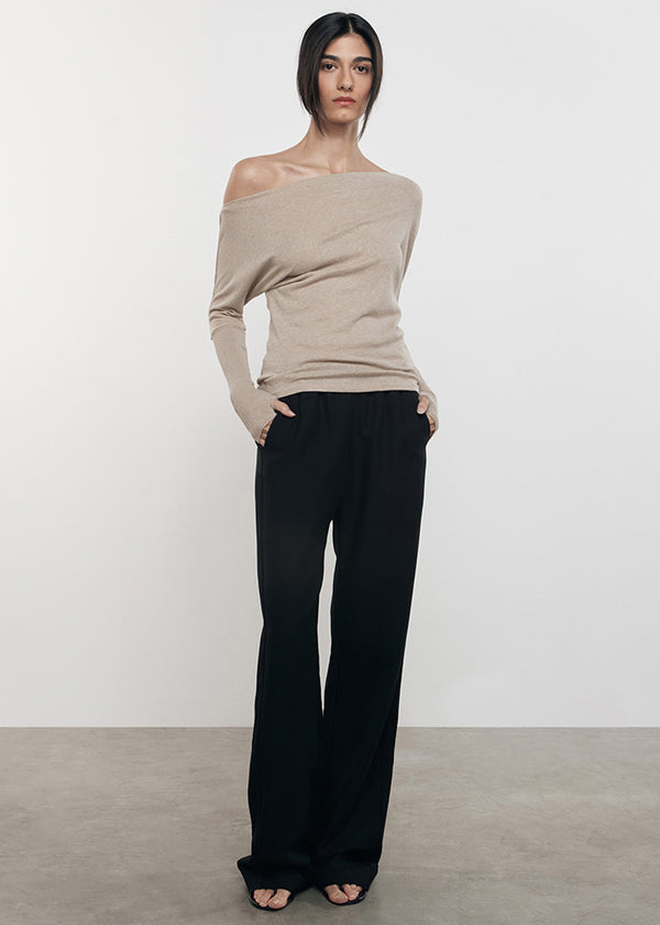 Enza Costa Cashmere Cuffed Off Shoulder L/S Khaki