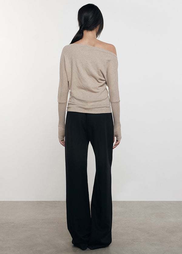 Enza Costa Cashmere Cuffed Off Shoulder L/S Khaki