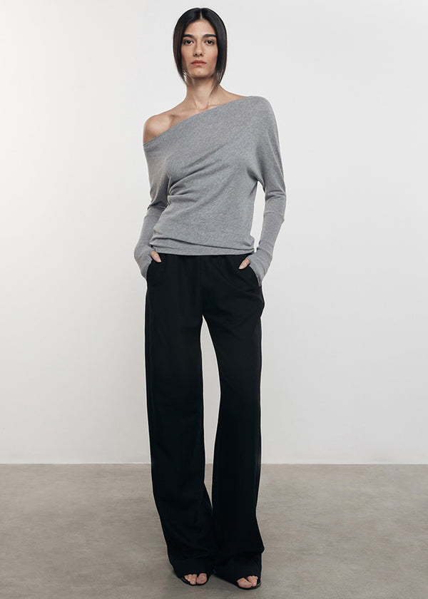 Enza Costa Cashmere Cuffed Off Shoulder L/S Smoke