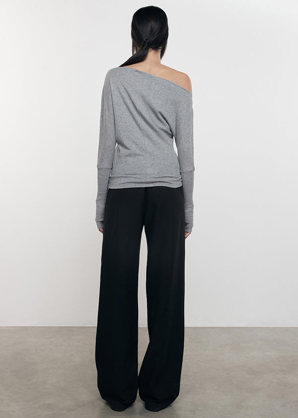 Enza Costa Cashmere Cuffed Off Shoulder L/S Smoke