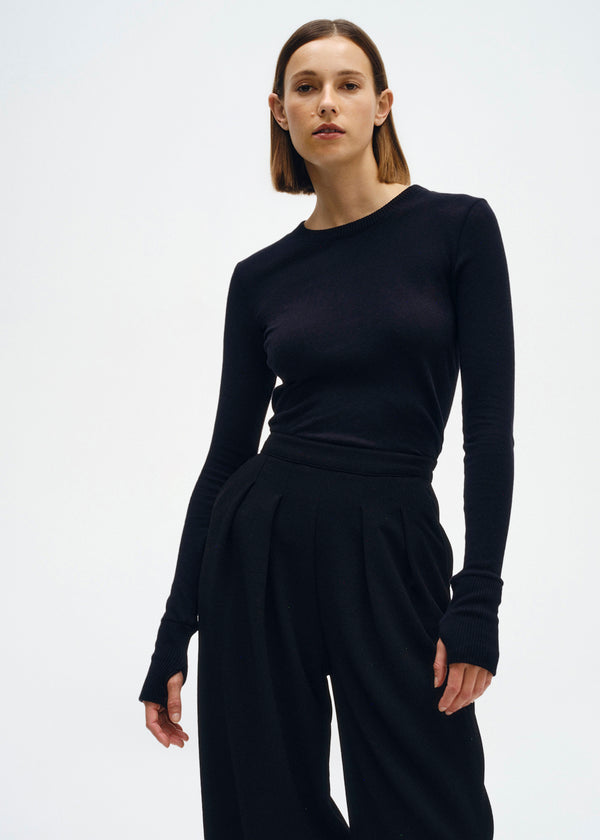 Enza Costa Cashmere Easy Cuffed Crew Black