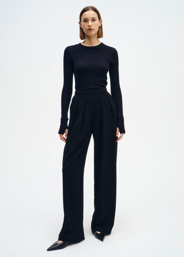 enza costa Cashmere Easy Cuffed Crew Black