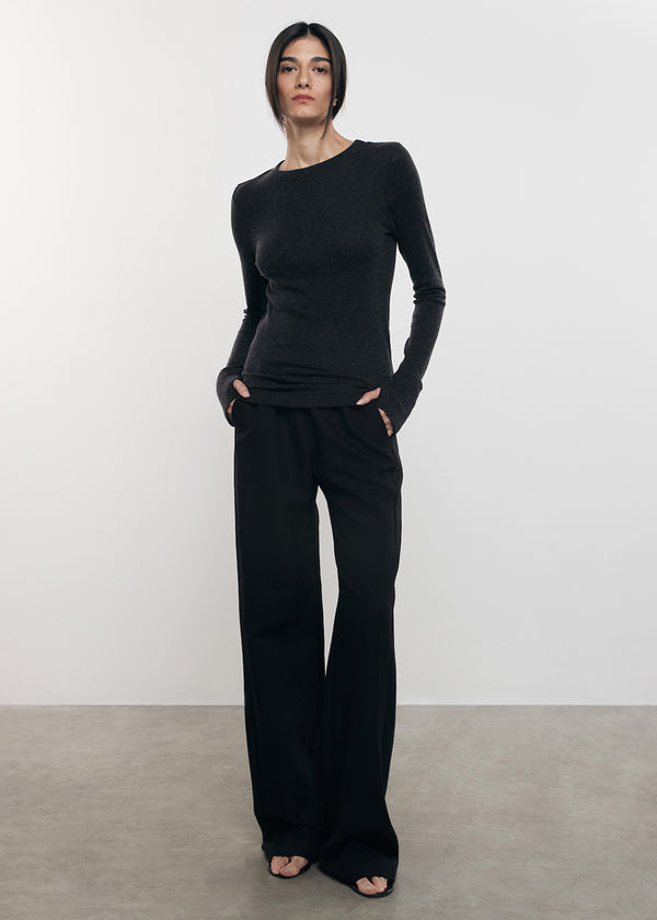 Enza Costa Cashmere Easy Cuffed Crew Charcoal