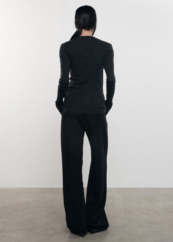 Enza Costa Cashmere Easy Cuffed Crew Charcoal