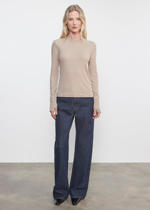 Enza Costa Cashmere Easy Cuffed Crew Khaki
