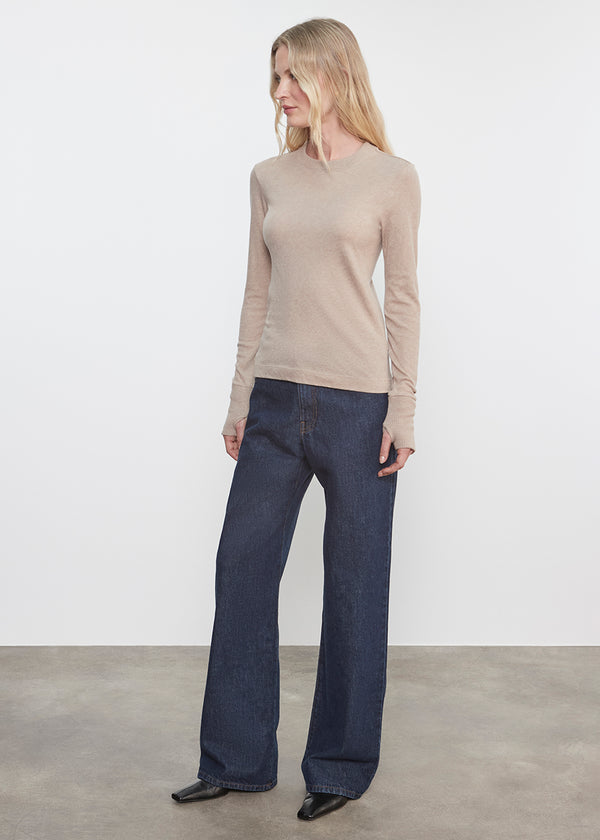 Enza Costa Cashmere Easy Cuffed Crew Khaki