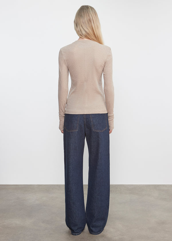 Enza Costa Cashmere Easy Cuffed Crew Khaki