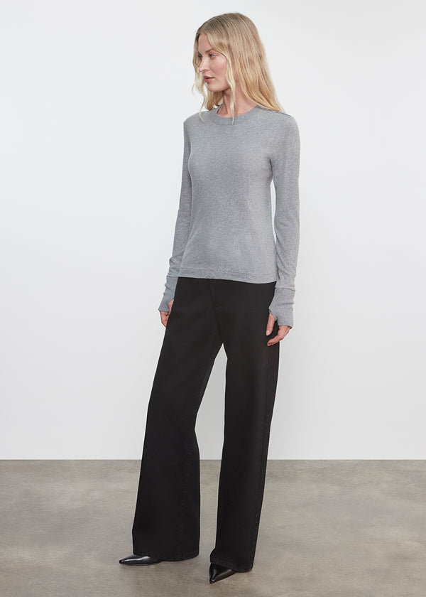 Enza Costa Cashmere Easy Cuffed Crew Smoke