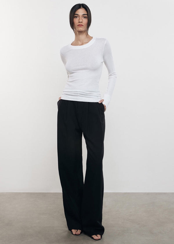 enza costa Cashmere Easy Cuffed Crew White