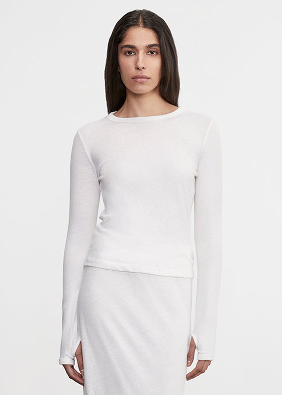 Enza Costa Cashmere New Classic L/S Crew White