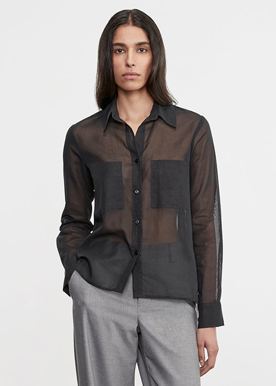 Enza Costa Cotton Organza Shirt Black