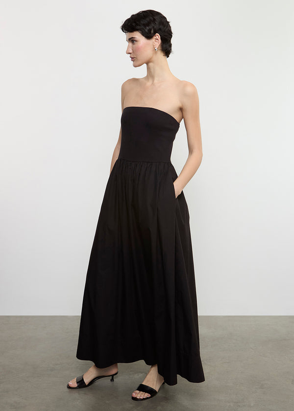Enza Costa Cotton Resort Strapless Dress Black