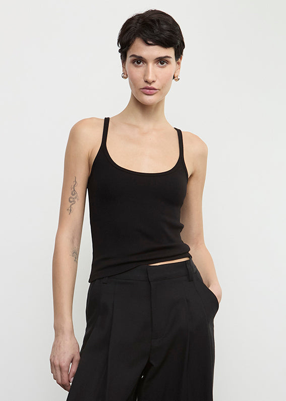 Enza Costa Cotton Rib Cami Tank Black