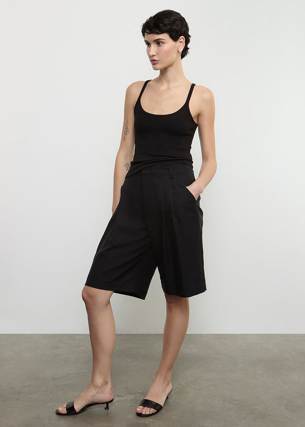 Enza Costa Cotton Rib Cami Tank Black