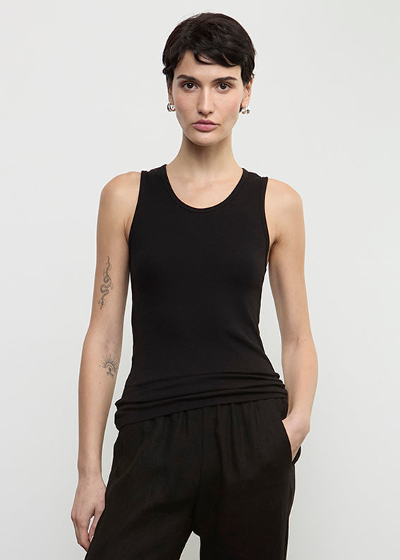 Enza Costa Cotton Rib Scoop Tank Black
