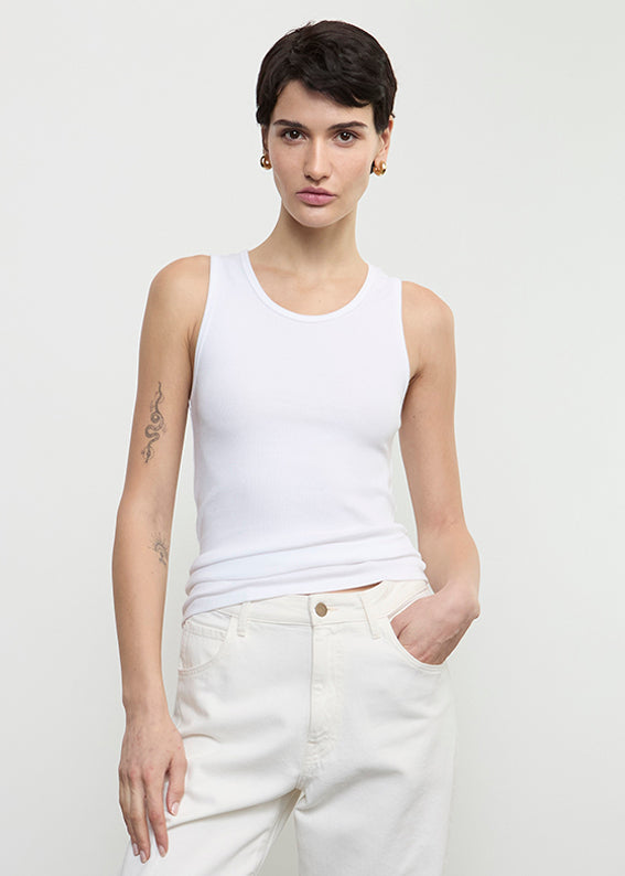 Enza Costa Cotton Rib Scoop Tank White