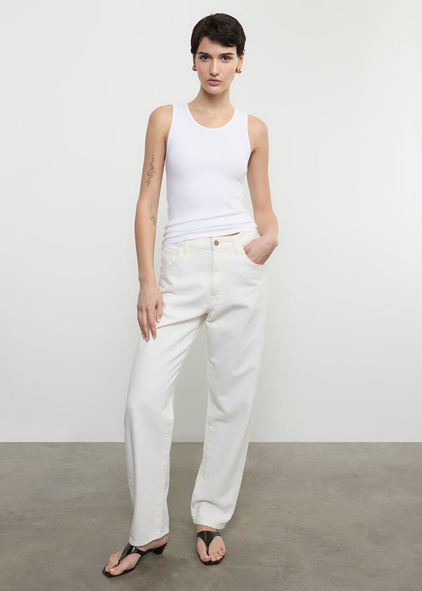 Enza Costa Cotton Rib Scoop Tank White