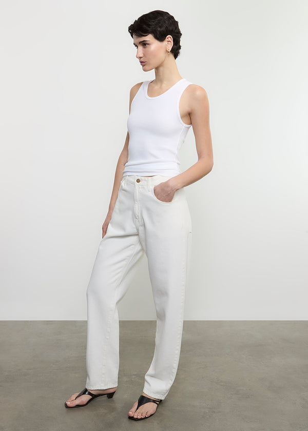 Enza Costa Cotton Rib Scoop Tank White