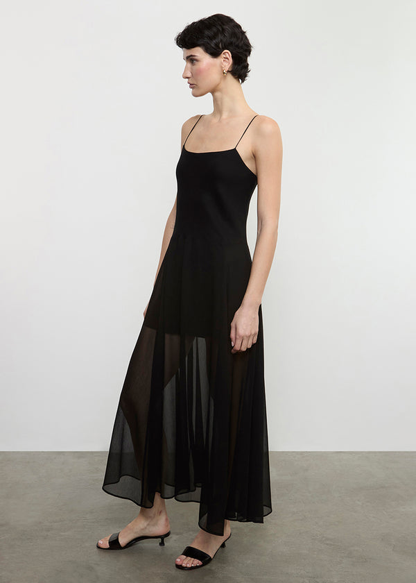 Enza Costa Japanese Yoryu Chiffon Dress Black