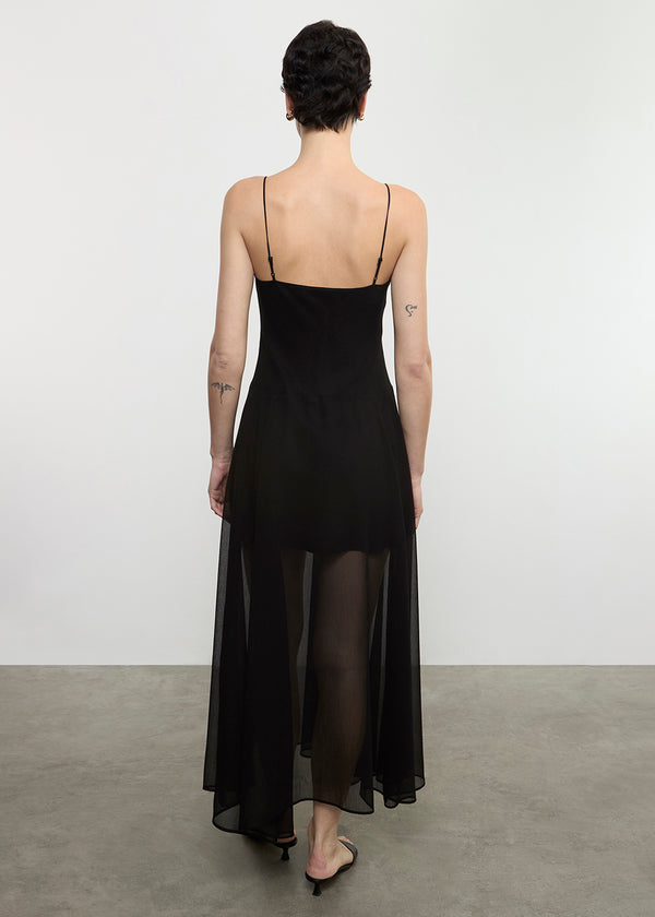 Enza Costa Japanese Yoryu Chiffon Dress Black