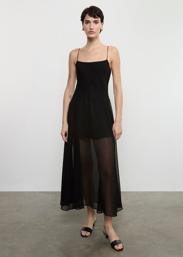 enza costa Japanese Yoryu Chiffon Dress Black