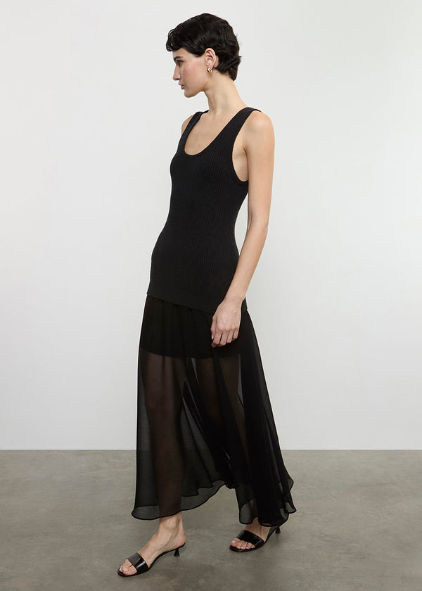 Enza Costa Japanese Yoryu Chiffon Skirt Black