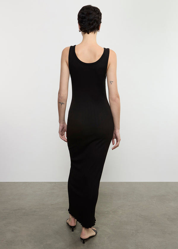 Enza Costa Lettuce Edge Boatneck Dress Black