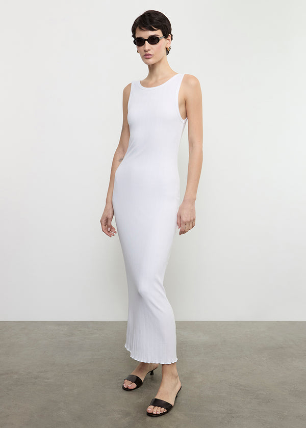 Enza Costa Lettuce Edge Boatneck Dress White