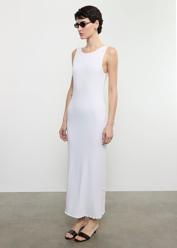 Enza Costa Lettuce Edge Boatneck Dress White