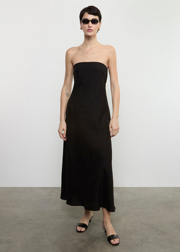 Enza Costa Linen Bias Dress Black
