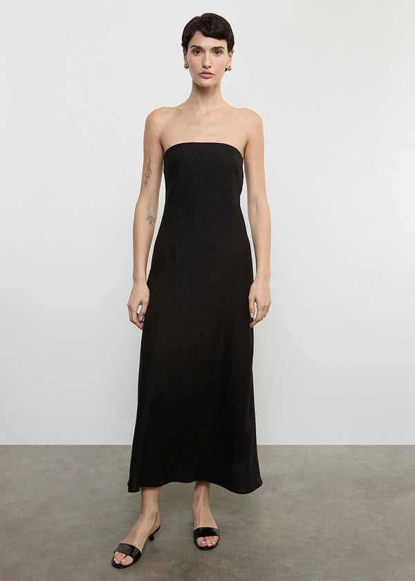 Enza Costa Linen Bias Dress Black