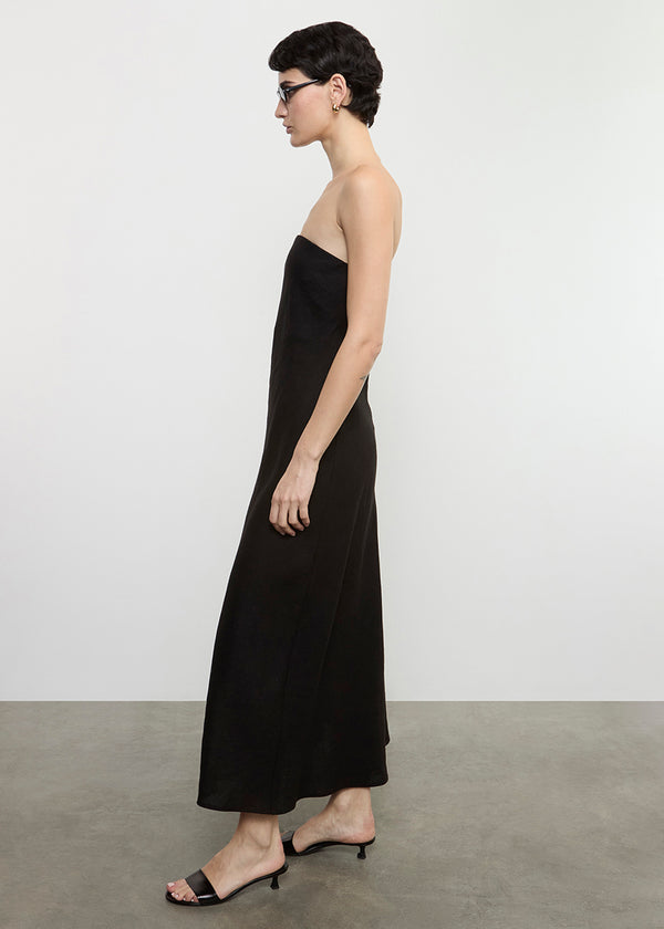 Enza Costa Linen Bias Dress Black