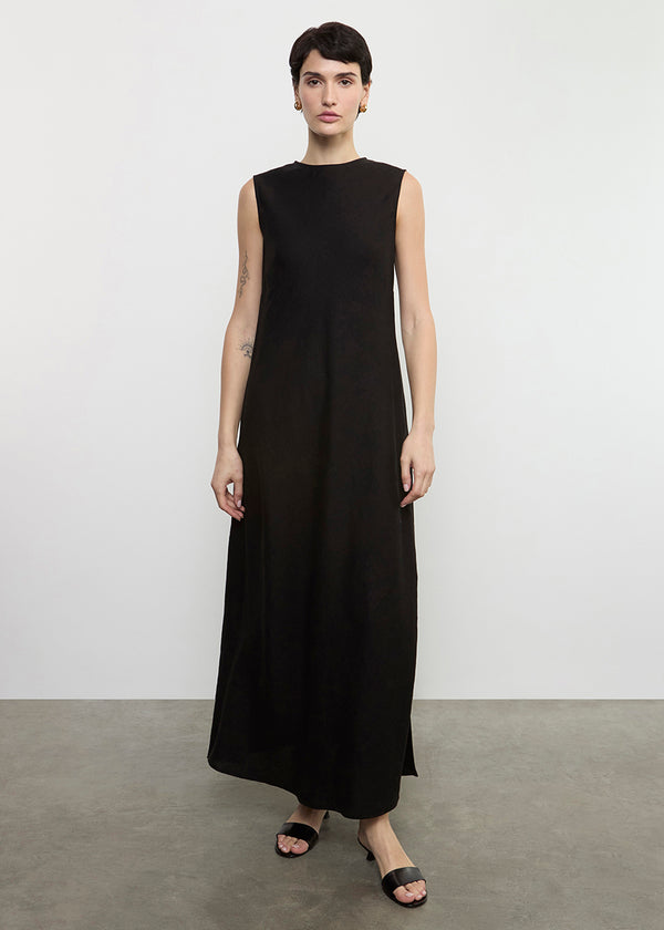 Enza Costa Linen Bias Sheath Dress Black