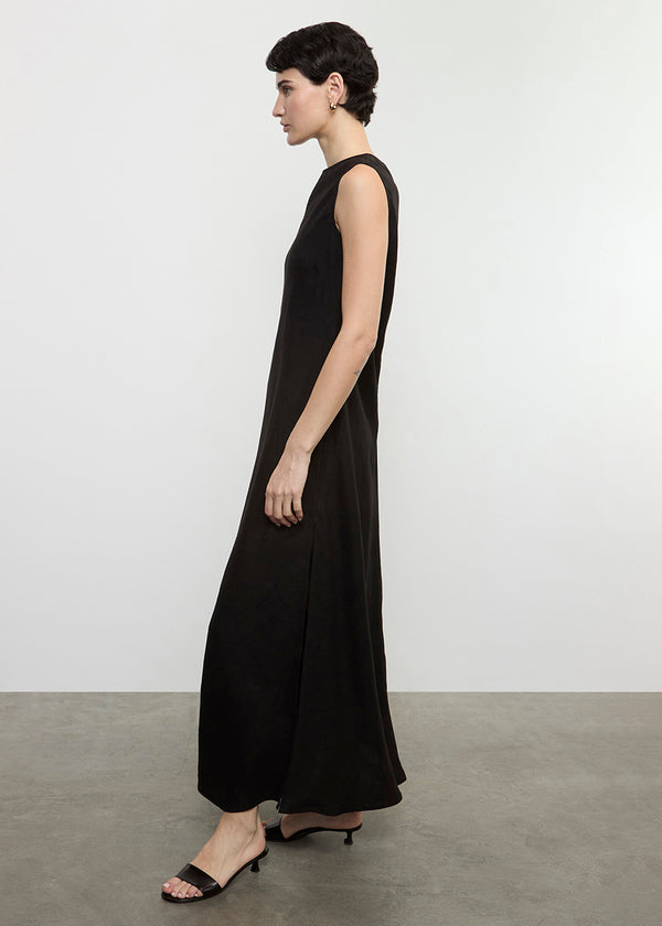 Enza Costa Linen Bias Sheath Dress Black