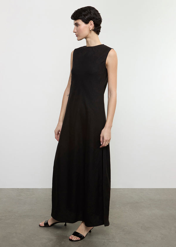 Enza Costa Linen Bias Sheath Dress Black