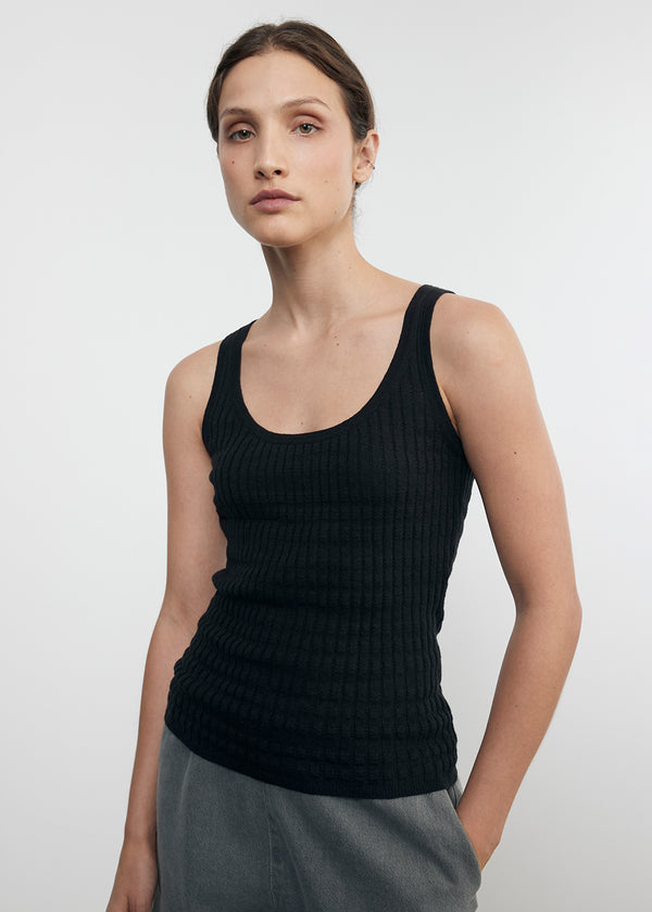 Enza Costa Linen Cotton Sweater Tank Black