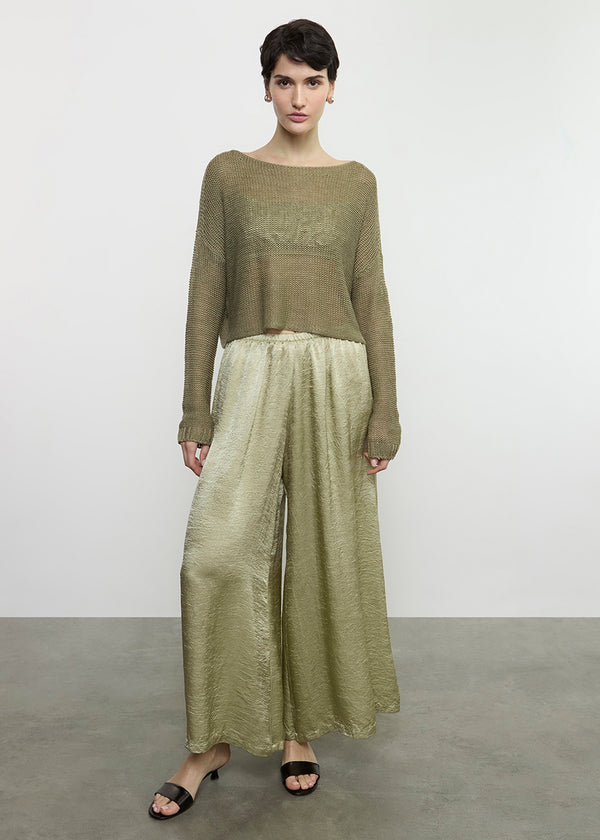 Enza Costa Linen Open Knit Bateau Sweater Sage