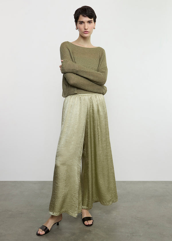 Enza Costa Linen Open Knit Bateau Sweater Sage