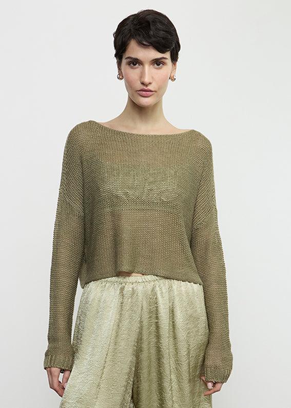 enza costa Linen Open Knit Bateau Sweater Sage