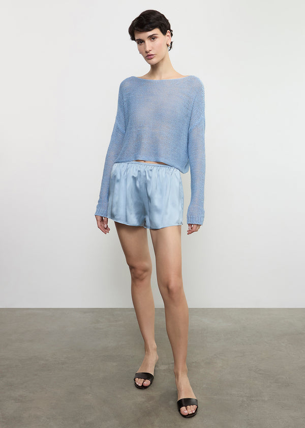 enza costa Linen Open Knit Bateau Sweater Sky