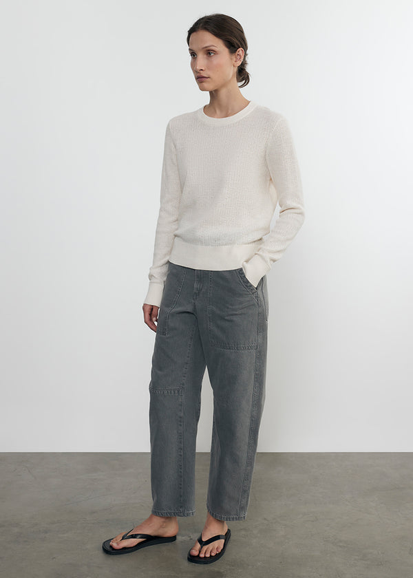 Enza Costa Linen Open Knit Crewneck Cream