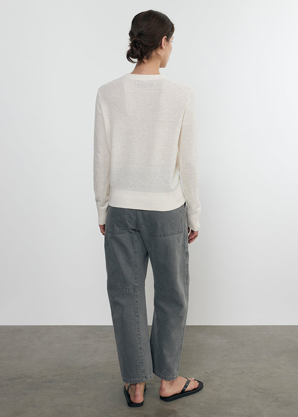 Enza Costa Linen Open Knit Crewneck Cream